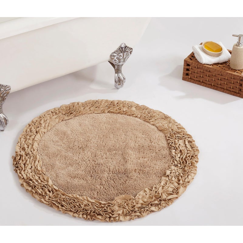 Better Trends Premium Bathroom 30â€ Round Mat 100% Cotton, Water Absorbent Non-Slip Backing, Machine Washable for Bathroom, Tub, and Shower Use, Beige Shaggy Border Collection - Image 1